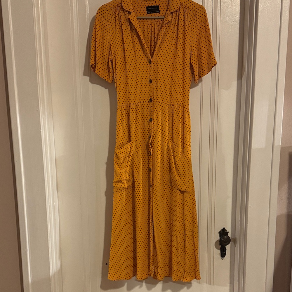 UO Yellow Polka Dot Button-Up Dress